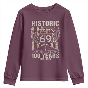 Historic US Route 69 100 Years Anniversary Youth Sweatshirt Highway Road Sign Wings Vintage American Flag TS11 Maroon Print Your Wear