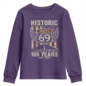 Historic US Route 69 100 Years Anniversary Youth Sweatshirt Highway Road Sign Wings Vintage American Flag TS11 Purple Print Your Wear