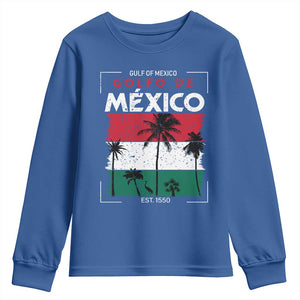 Golfo De Mexico EST 1550 Youth Sweatshirt Vintage Mexican Flag Palm Tree TS11 Royal Blue Print Your Wear
