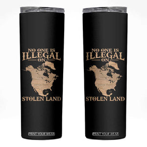 No One Is Illegal On Stolen Land Skinny Tumbler North America Vintage Map TS11 Black Print Your Wear