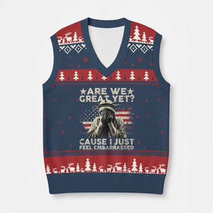 Funny Are We Great Yet Cause I Just Feel Embarrassed V-Neck Knit Sweater Vest Statue Of Liberty American Flag TS11 Navy Red Print Your Wear