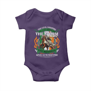 Irish Pride Baby Onesie The Devil Whispers You Can't Withstand The Storm The Irishman Replies TS11 Purple Print Your Wear