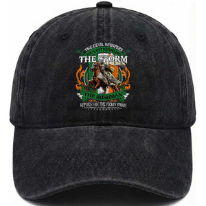 Irish Pride Washed Cotton Baseball Cap The Devil Whispers You Can't Withstand The Storm The Irishman Replies TS11 Print Your Wear