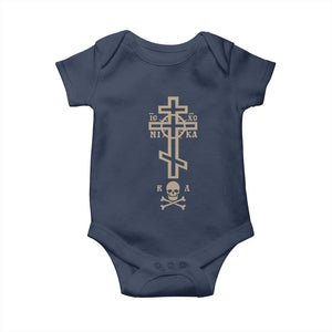 Orthodox Christian Baby Onesie Vintage Orthodox Cross With Skull of Adam TS11 Navy Print Your Wear
