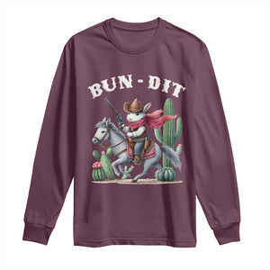 Funny Easter Day Western Long Sleeve Shirt Bun-dit Country Rabbit Cowboy Rodeo TS11 Maroon Print Your Wear