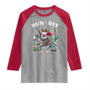 Funny Easter Day Western Raglan Shirt Bun-dit Country Rabbit Cowboy Rodeo TS11 Sport Gray Red Print Your Wear