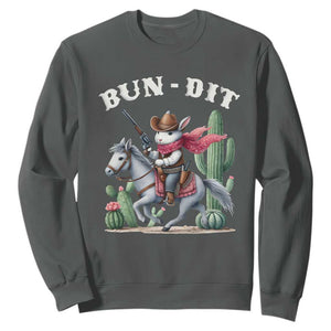 Funny Easter Day Western Sweatshirt Bun-dit Country Rabbit Cowboy Rodeo TS11 Dark Heather Print Your Wear