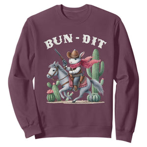 Funny Easter Day Western Sweatshirt Bun-dit Country Rabbit Cowboy Rodeo TS11 Maroon Print Your Wear