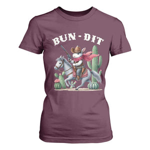 Funny Easter Day Western T Shirt For Women Bun-dit Country Rabbit Cowboy Rodeo TS11 Maroon Print Your Wear