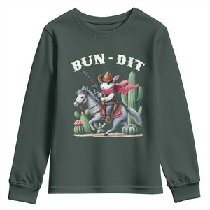 Funny Easter Day Western Youth Sweatshirt Bun-dit Country Rabbit Cowboy Rodeo TS11 Dark Forest Green Print Your Wear
