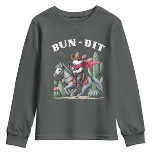 Funny Easter Day Western Youth Sweatshirt Bun-dit Country Rabbit Cowboy Rodeo TS11 Dark Heather Print Your Wear