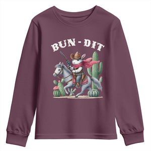 Funny Easter Day Western Youth Sweatshirt Bun-dit Country Rabbit Cowboy Rodeo TS11 Maroon Print Your Wear