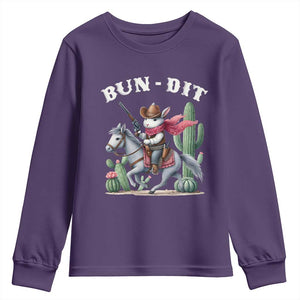 Funny Easter Day Western Youth Sweatshirt Bun-dit Country Rabbit Cowboy Rodeo TS11 Purple Print Your Wear