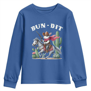 Funny Easter Day Western Youth Sweatshirt Bun-dit Country Rabbit Cowboy Rodeo TS11 Royal Blue Print Your Wear
