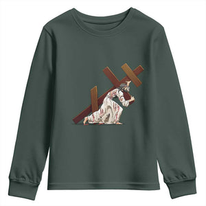 Orthodox Easter Jesus Is Carrying The Orthodox Cross Youth Sweatshirt TS11 Dark Forest Green Print Your Wear