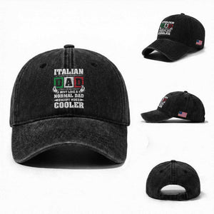 Funny Italian Dad Just Like A Normal Dad Except Much Cooler Washed Cotton Baseball Cap Pinched Fingers Father's Day TS11 Washed Cap Universal Fit Black Print Your Wear