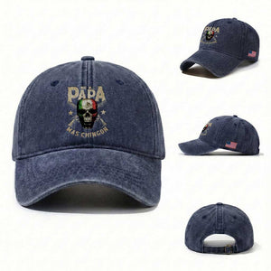 Funny Mexican Dad Washed Cotton Baseball Cap El Papa Mas Chingon Vintage Mexico Skull TS11 Washed Cap Universal Fit Navy Print Your Wear