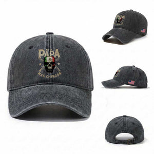 Funny Mexican Dad Washed Cotton Baseball Cap El Papa Mas Chingon Vintage Mexico Skull TS11 Washed Cap Universal Fit Dark Gray Print Your Wear