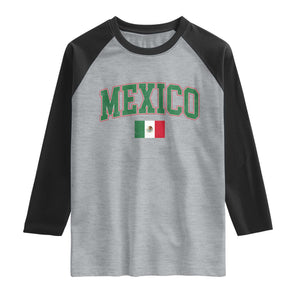 Mexico Flag Vintage Mexican Pride Heritage Raglan Shirt TS11 Heather Gray Black Print Your Wear