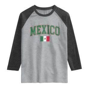 Mexico Flag Vintage Mexican Pride Heritage Raglan Shirt TS11 Heather Gray Heather Charcoal Print Your Wear