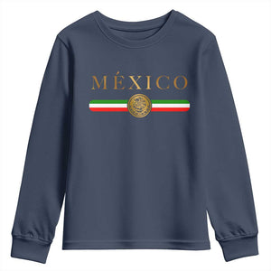 Mexican Heritage Pride Youth Sweatshirt Mexico Vintage Flag Coat of Arms Graphic TS11 Navy Print Your Wear