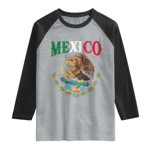 Mexican Coat Of Arms Mexico Vintage Flag Raglan Shirt TS11 Heather Gray Black Print Your Wear