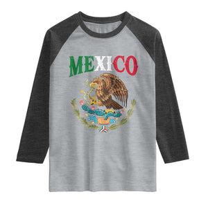 Mexican Coat Of Arms Mexico Vintage Flag Raglan Shirt TS11 Heather Gray Heather Charcoal Print Your Wear