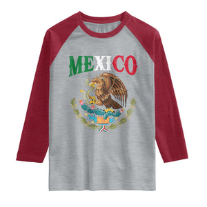 Mexican Coat Of Arms Mexico Vintage Flag Raglan Shirt TS11 Heather Gray Heather Red Print Your Wear