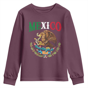 Mexican Coat Of Arms Mexico Vintage Flag Youth Sweatshirt TS11 Maroon Print Your Wear