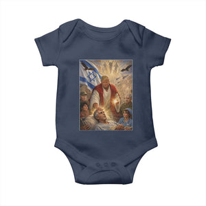 Trump as Jesus Baby Onesie Divine Leader Meme Healing Scene Israel Flag TS11 Navy Print Your Wear