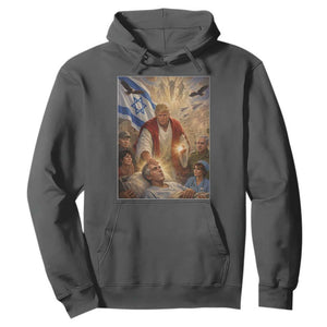 Trump as Jesus Hoodie Divine Leader Meme Healing Scene Israel Flag TS11 Dark Heather Print Your Wear