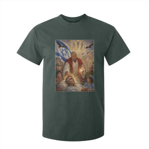 Trump as Jesus T Shirt For Kid Divine Leader Meme Healing Scene Israel Flag TS11 Dark Forest Green Print Your Wear