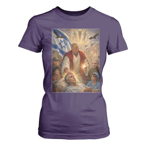 Trump as Jesus T Shirt For Women Divine Leader Meme Healing Scene Israel Flag TS11 Purple Print Your Wear