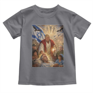Trump as Jesus Toddler T Shirt Divine Leader Meme Healing Scene Israel Flag TS11 Charcoal Print Your Wear