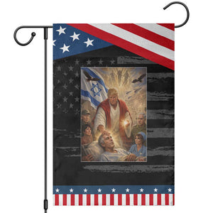 Trump as Jesus Garden Flag Divine Leader Meme Healing Scene Israel Flag TS11 Distressed Black Blue Print Your Wear
