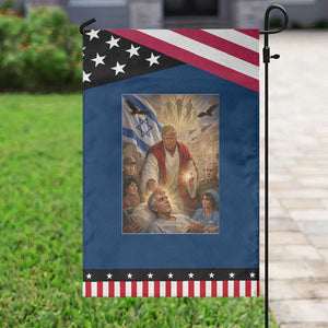 Trump as Jesus Garden Flag Divine Leader Meme Healing Scene Israel Flag TS11 Classic Blue Black Print Your Wear