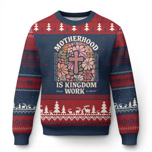 Christian Mom Ugly Christmas Sweater Motherhood Is Kingdom Work Floral Mother's Day TS11 Navy Red Print Your Wear
