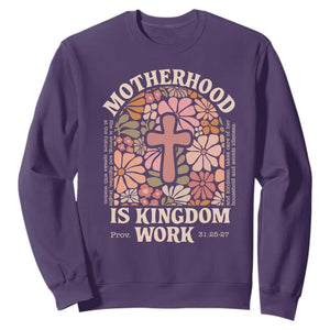 Christian Mom Sweatshirt Motherhood Is Kingdom Work Floral Mother's Day TS11 Purple Print Your Wear