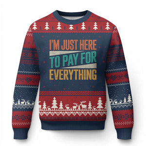 I Am Just Here To Pay For Everything Ugly Christmas Sweater Funny Mom Dad TS11 Navy Red Print Your Wear