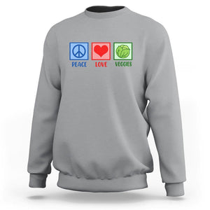 Peace Love Veggies Sweatshirt Vegetables Themed Funny Vegan Food TS11 Sport Gray Print Your Wear