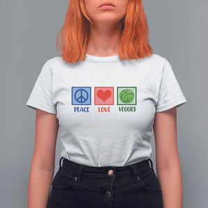 Peace Love Veggies T Shirt For Women Vegetables Themed Funny Vegan Food TS11 White Print Your Wear