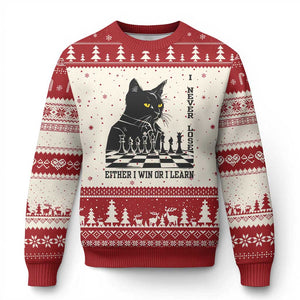 Chess Lover Ugly Christmas Sweater I Never Lose Either I Win Or I Learn Elegant Cool Cat