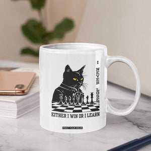 Chess Lover Coffee Mug I Never Lose Either I Win Or I Learn Elegant Cool Cat