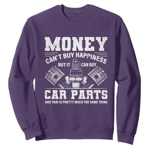 Funny Car Mechanic Gag Sweatshirt Money Cant Buy Happiness But It Can Buy Car Parts TS11 Purple Print Your Wear