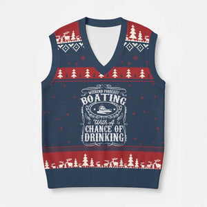 Funny Weekend Forecast Boating With A Chance Of Drinking V-Neck Knit Sweater Vest Pontoon Boat Captain TS11 Navy Red Print Your Wear