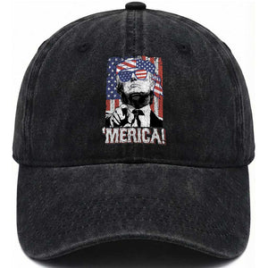 Merica Trump 4th Of July American Flag Washed Cotton Baseball Cap TS11 Washed Cap Universal Fit Black Print Your Wear