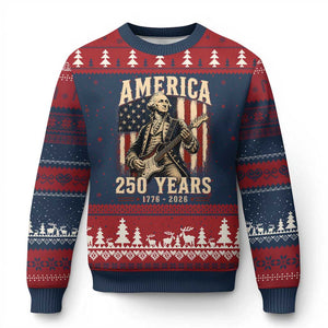 George Washington Playing Guitar 4th July US 250th Anniversary Ugly Christmas Sweater
