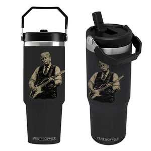 US Nation's Leader Playing Electic Rock Guitar Retro Vintage Flip Straw Tumbler