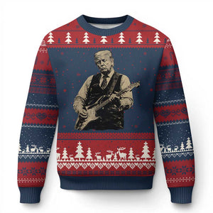 US Nation's Leader Playing Electic Rock Guitar Retro Vintage Ugly Christmas Sweater TS11 Navy Red Print Your Wear