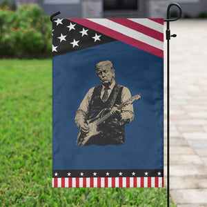US Nation's Leader Playing Electic Rock Guitar Retro Vintage Patriotic Garden Flag